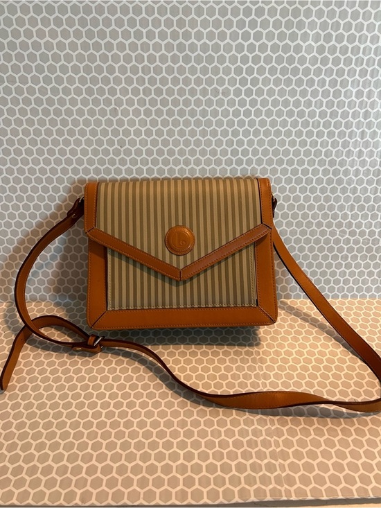 lorenzo Handbags - Lorenzo Tan Stripe Crossbody Bag with Leather Trim